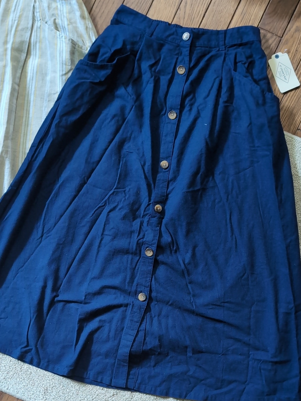 Bundle 2 St. John’s Bay Button-Front A-Line Skirt Duo in Navy and Cream Stripe - Picture 2 of 6
